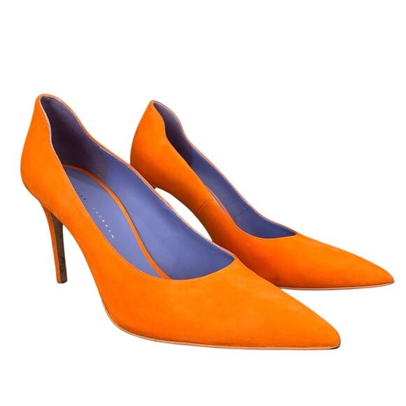 Victoria Beckham Women’s Point Toe Orange Suede Purple Interior Stiletto Heels - Picture 2 of 16